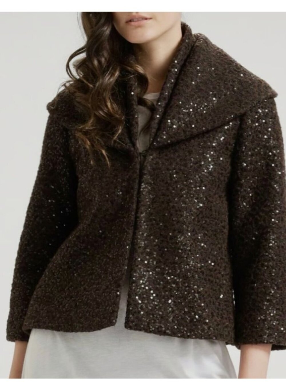 Alice + Olivia Keri Cropped Shawl Collar Jacket – Chocolate – Size S – NWT